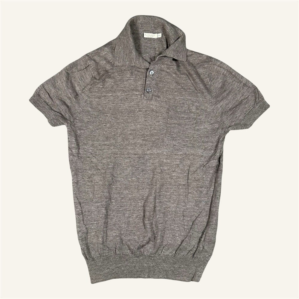 SUITSUPPLY Men's Brown Linen Cotton Summer Knit Slim Short Sleeve Polo Size M
